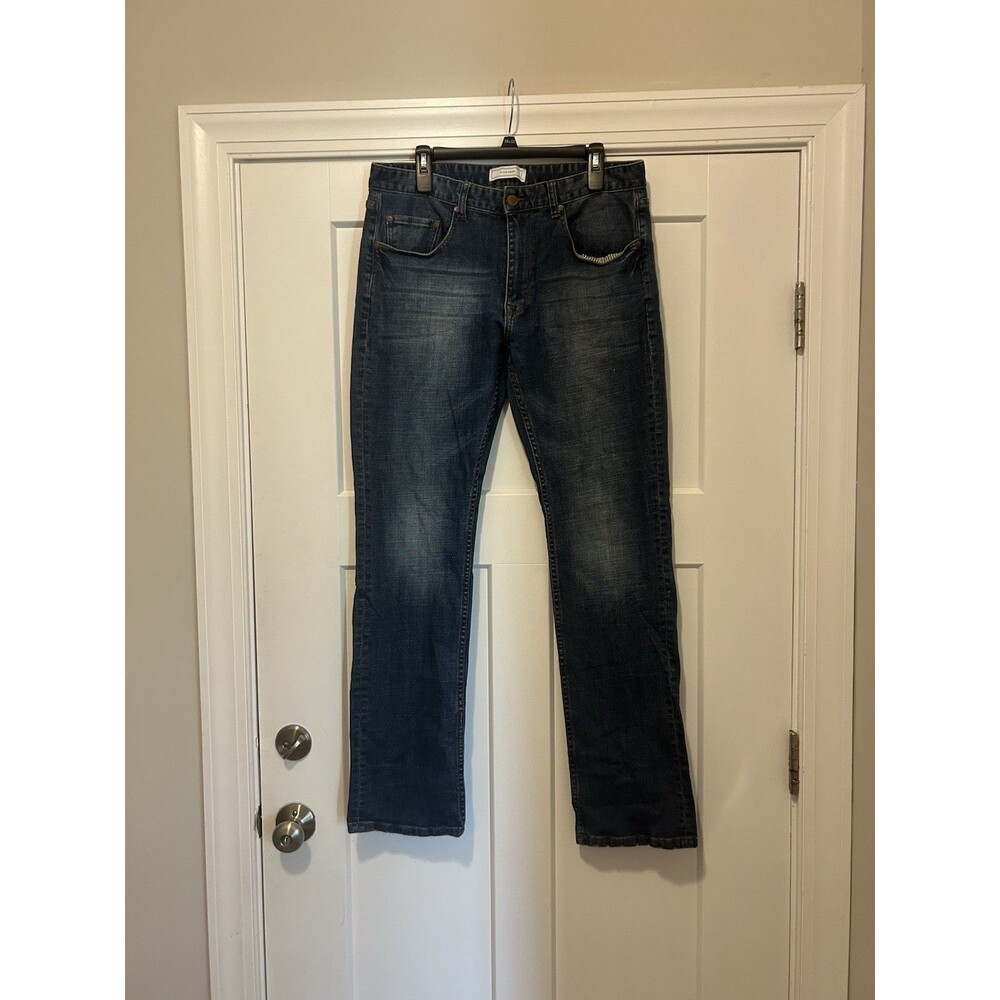 Five Four Jeans Mens Size 34 X 33 Dark Blue Wash Straight Cut 5 Pockets Mid Rise